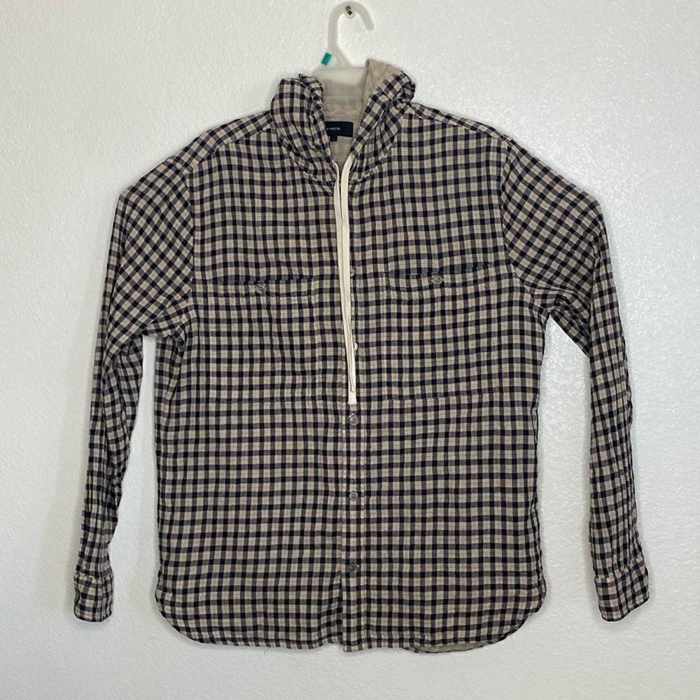 VINCE Men’s Checkered Hooded Long Sleeves Casual Shirt Size L